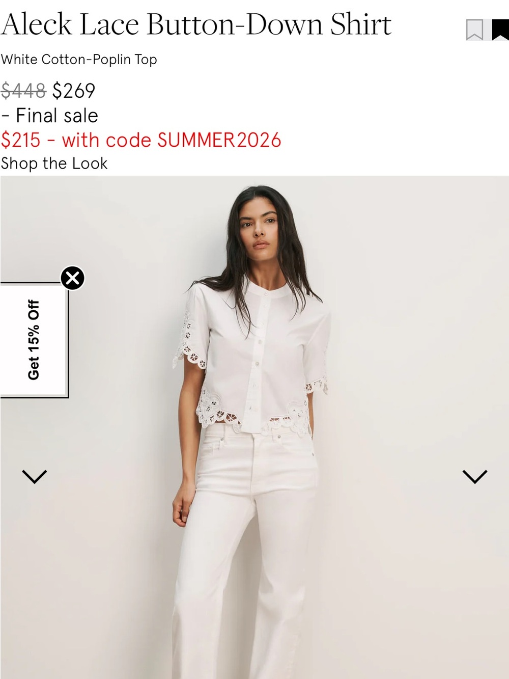 Veronica Beard Aleck Lace Button-Down Shirt  - White size 6 NEW with tags